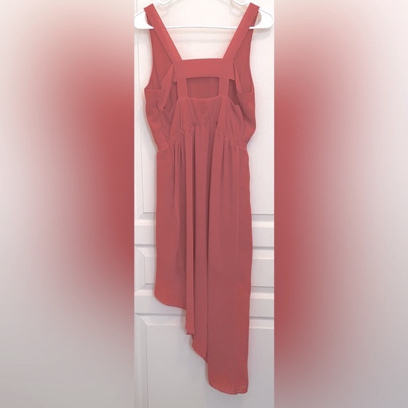 Bardot Sleeveless Asymmetric High Low Midi Dress in Tangerine Back Cut Out - Picture 2 of 8